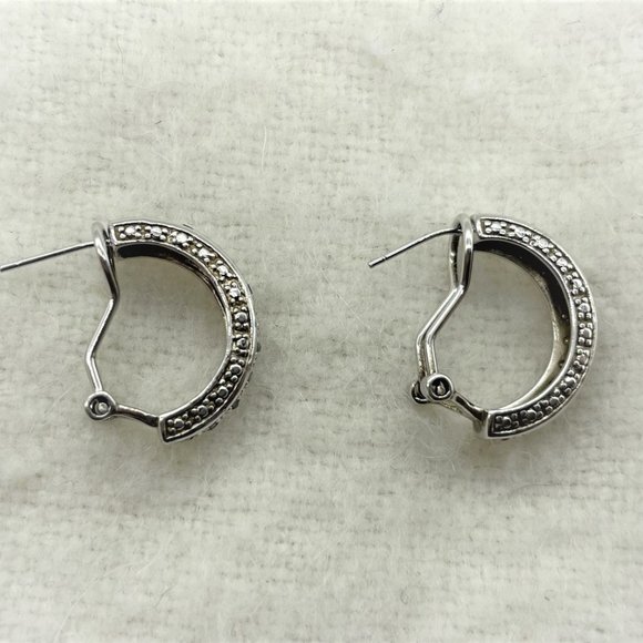 Vintage DBJ 925 Sterling Silver Rhinestone Half Hoop Earrings - Picture 3 of 4